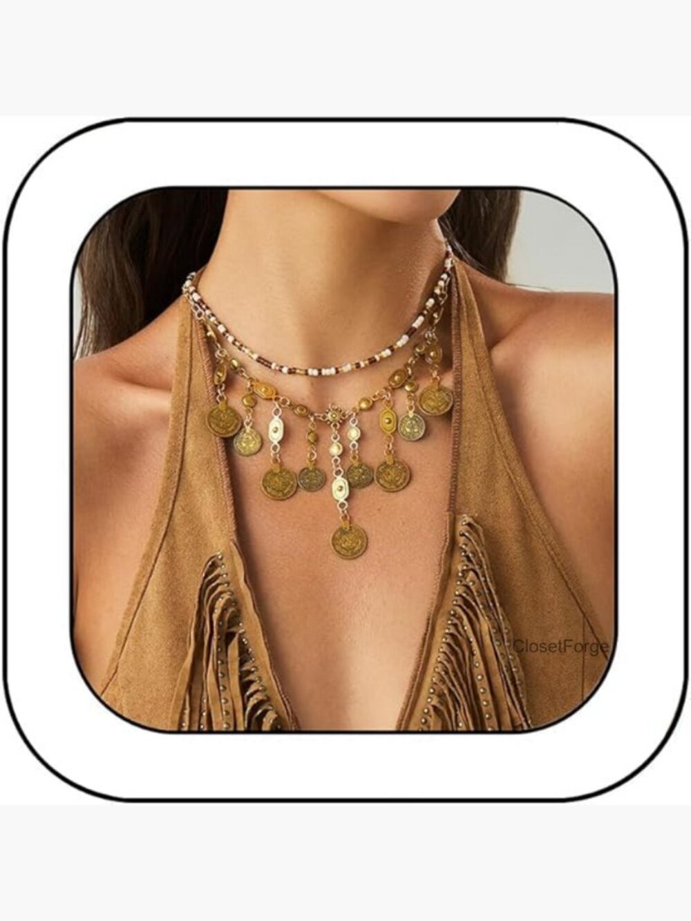Bohemian Gold Coin Layered Necklace - Women
